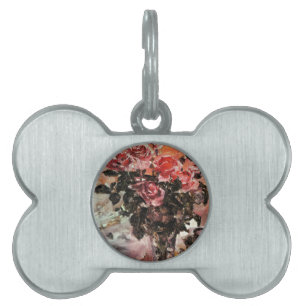 Lovis Corinth pink-roses-1924 flowers Pet ID Tag