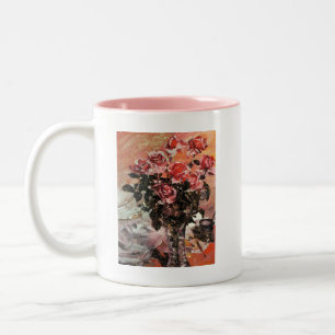 Lovis Corinth pink-roses-1924 flowers Two-Tone Coffee Mug