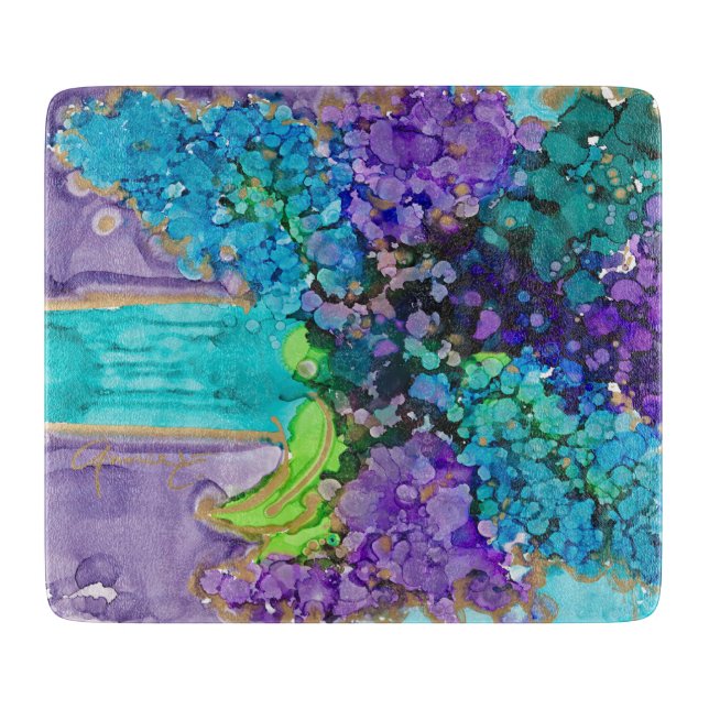 Lovitude Violet & Aqua Glass Cutting Board (Front)