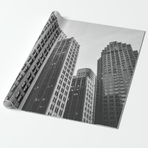 LOW ANGLE GRAYSCALE PHOTOGRAPHY OF HIGH-RISE BUILD WRAPPING PAPER