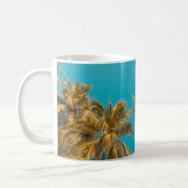 Low-angle photo of coconut trees coffee mug (Left)