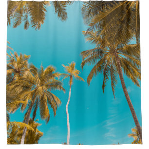 Low-angle photo of coconut trees shower curtain