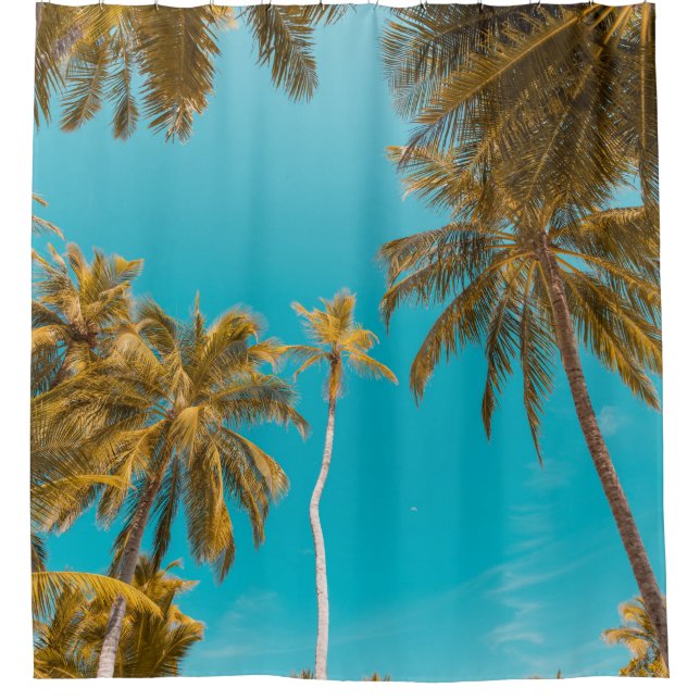 Low-angle photo of coconut trees shower curtain (Front)