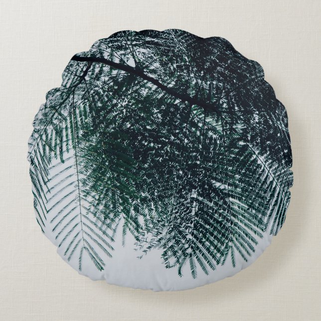 Low-angle photo of green tree round cushion (Front)