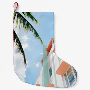 Low angle photo of white and orange concrete build small christmas stocking
