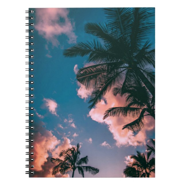 Low-angle photograph of palm trees notebook (Front)