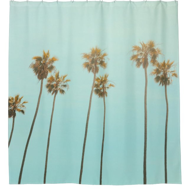 Low angle photography coconut tree shower curtain (Front)