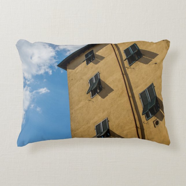 LOW ANGLE PHOTOGRAPHY OF BROWN LOUVER WINDOW DECORATIVE CUSHION (Front)