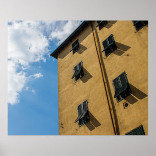 LOW ANGLE PHOTOGRAPHY OF BROWN LOUVER WINDOW POSTER
