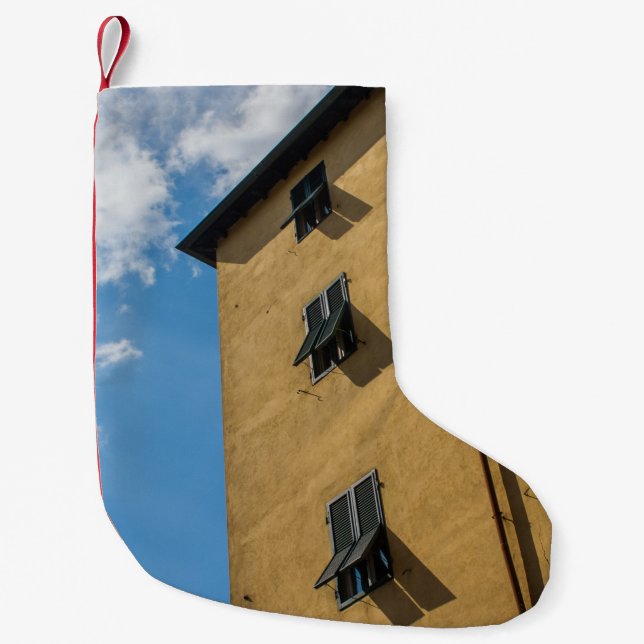 LOW ANGLE PHOTOGRAPHY OF BROWN LOUVER WINDOW SMALL CHRISTMAS STOCKING (Front)