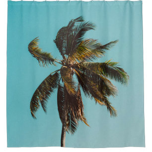 Low angle photography of coconut tree shower curtain