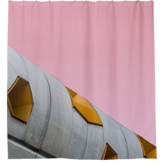 LOW ANGLE PHOTOGRAPHY OF GRAY BUILDING SHOWER CURTAIN (Front)