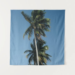 Low angle photography of three coconut trees tapestry