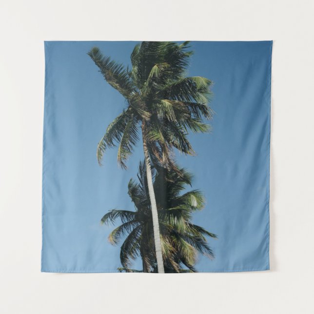 Low angle photography of three coconut trees tapestry (Front)