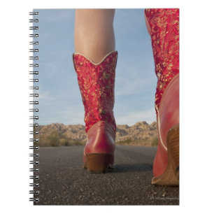 Low-angle view of woman wearing cowboy boots notebook
