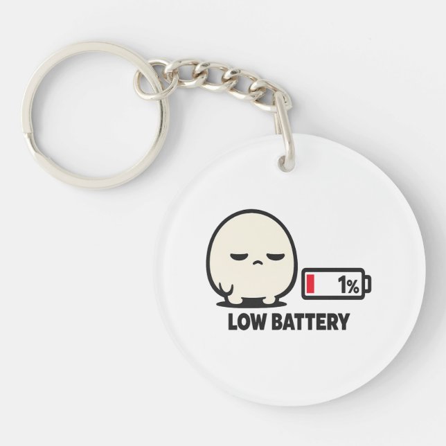 Low Battery 1% - Cute Tired Character Minimalist A Key Ring (Front)