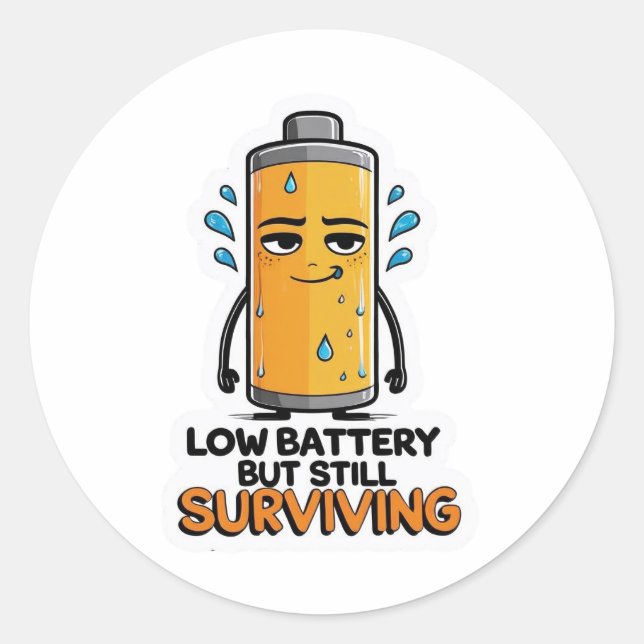 Low Battery Classic Round Sticker (Front)