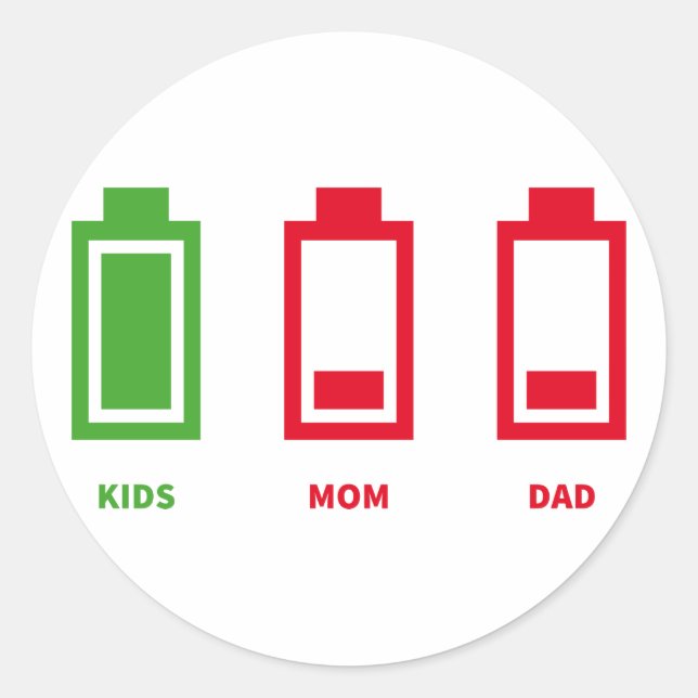 Low Battery Funny Kids Mum Dad Energy Classic Round Sticker (Front)