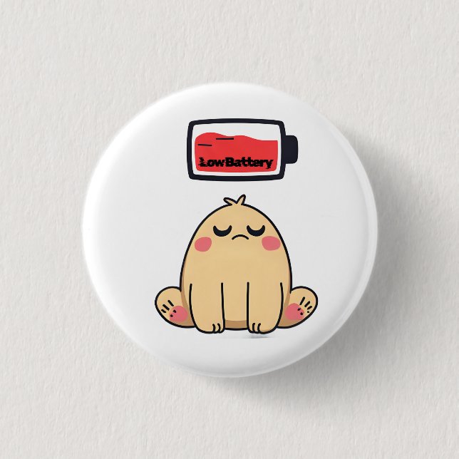 Low Battery Mood – Funny Comic Doodle 3 Cm Round Badge (Front)