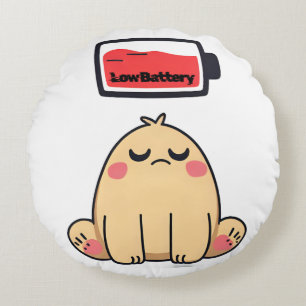 Low Battery Mood – Funny Comic Doodle Round Cushion