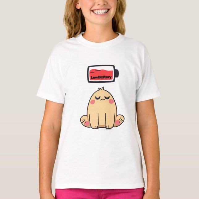 Low Battery Mood – Funny Comic Doodle T-Shirt (Front)