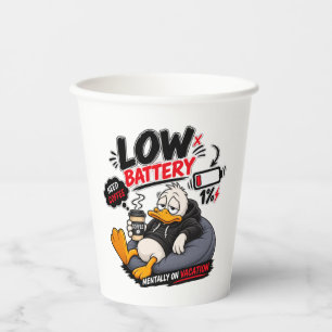 Low Battery Need Coffee – Funny Sleepy Duck Design Paper Cups