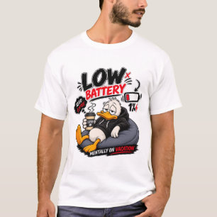 Low Battery Need Coffee – Funny Sleepy Duck Design T-Shirt