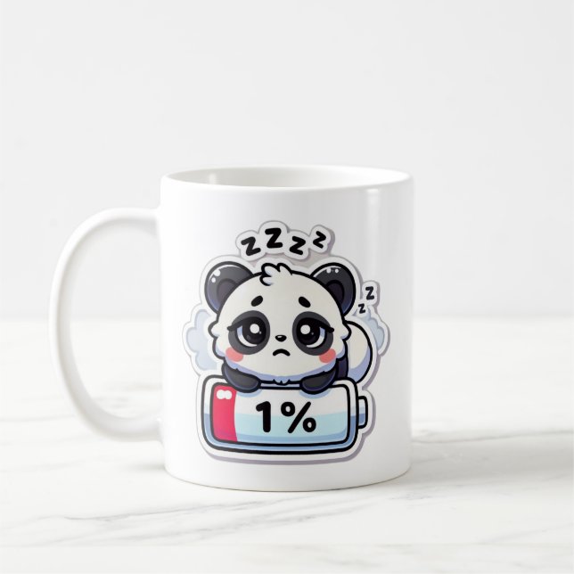 Low Battery Panda – Cute Chibi Tired Design Coffee Mug (Left)