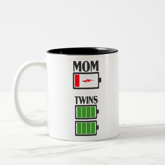 Low Battery Tired Mama Mum Of Twins Pregnancy Gift Two-Tone Coffee Mug (Left)