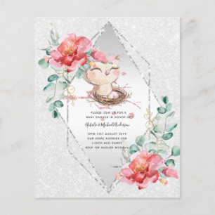 LOW BUDGET BABY SHOWER INVITATIONS Pink OWL Cute Flyer