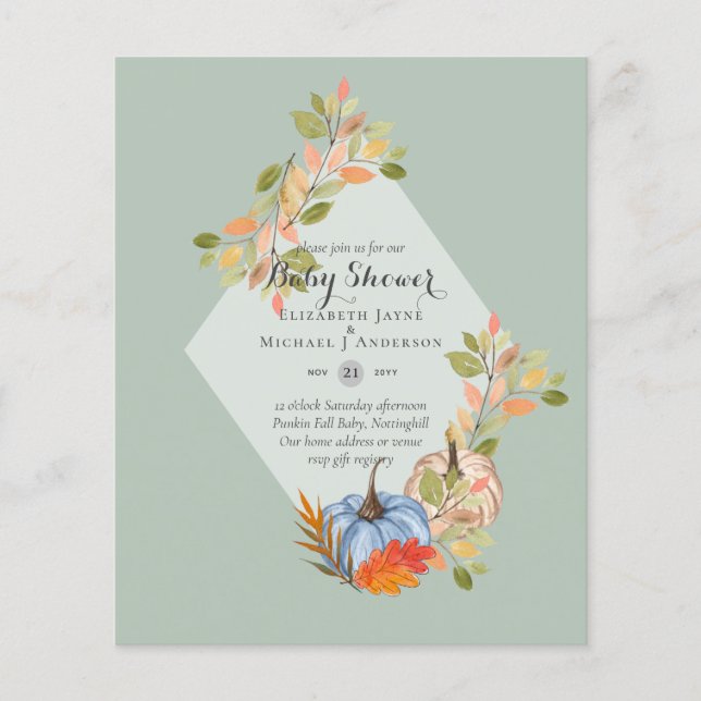 Low BUDGET Baby Shower Invitations - PUMPKIN FALL Flyer (Front)