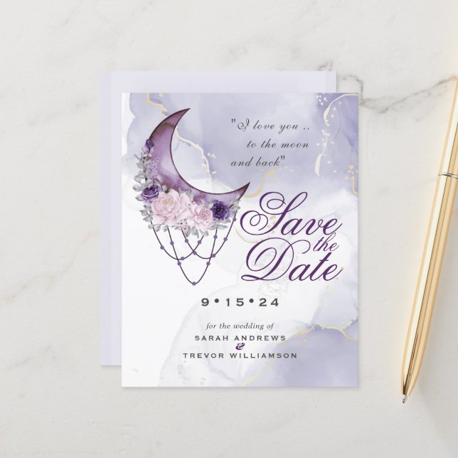 Low Budget Crescent Moon Photo Save the Date (Front/Back In Situ)