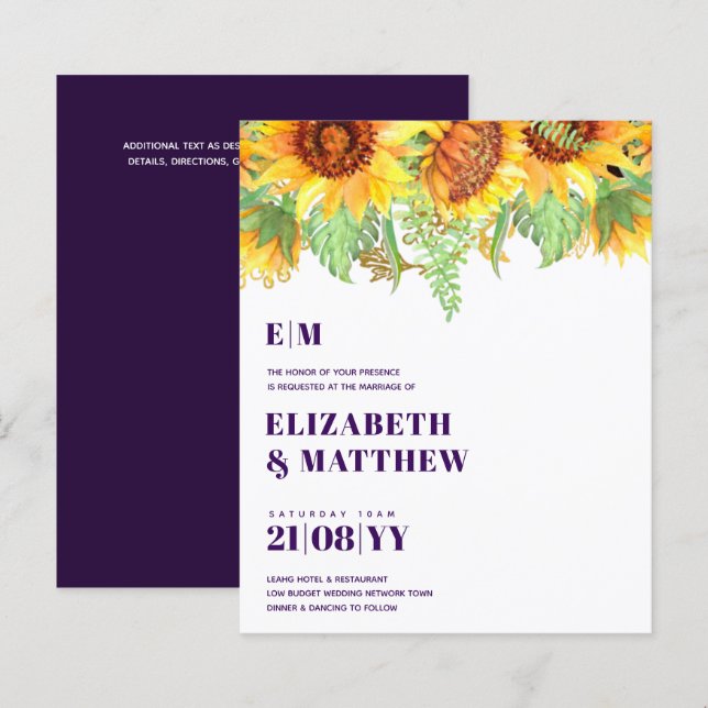 Low Budget Deep Purple Beautiful Sunflower Wedding (Front/Back)