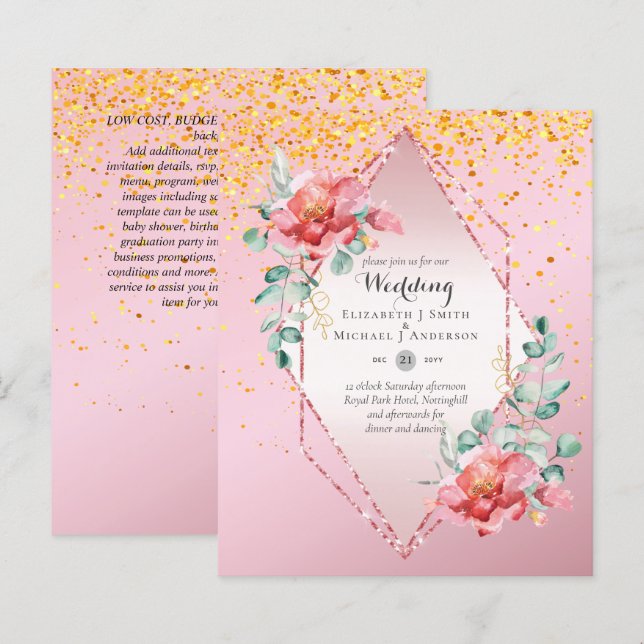 Low Budget Red Floral RoseGold Glitter Wedding (Front/Back)