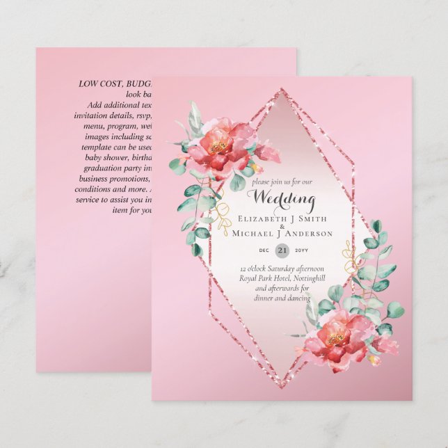 Low Budget Red Floral RoseGold Glitter Wedding (Front/Back)