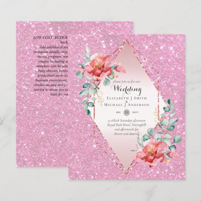 Low Budget Red Floral RoseGold Glitter Wedding (Front/Back)