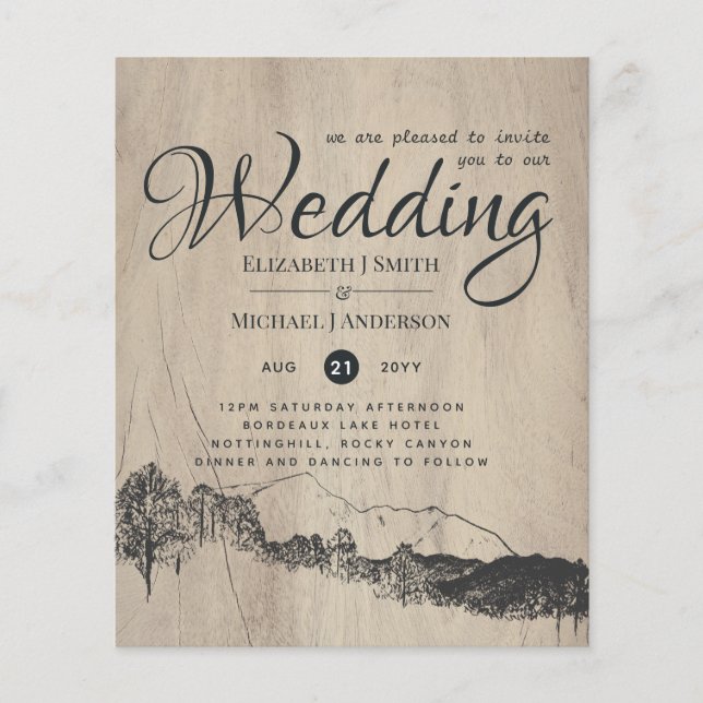 Low Budget Rustic Mountain Wedding Invitation (Front)