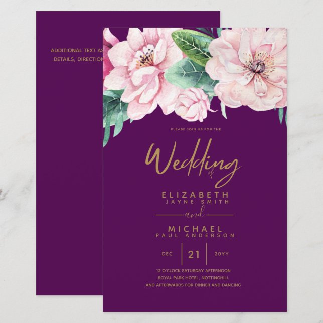 Low Budget Wedding Netork Pink Floral Invites A9 (Front/Back)