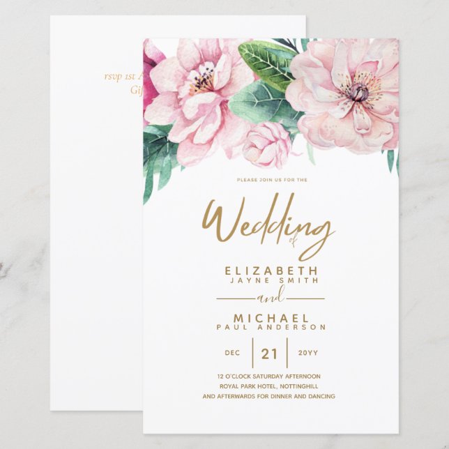 Low Budget Wedding Netork Pink Floral Invites A9 (Front/Back)