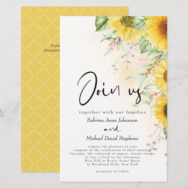 Low Budget Wedding Rustic Vintage Yellow Sunflower (Front/Back)