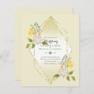 LOW BUDGET White Rose Yellow Flower Wedding Invite