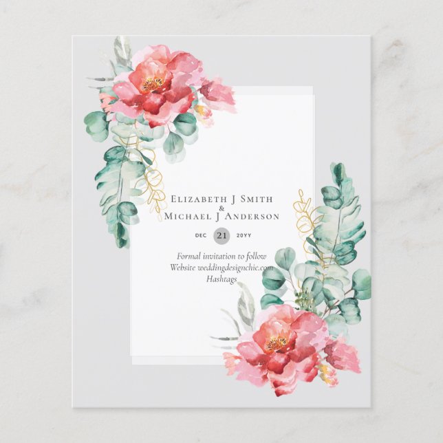 LOW BUDGET White Roses SAVE THE DATES Modern Flyer (Front)