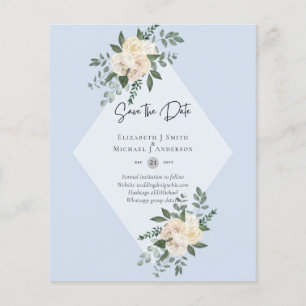 LOW BUDGET White Roses SAVE THE DATES Modern Flyer