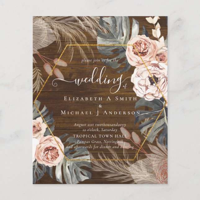 Low Cost Budget PAMPAS GRASS TROPICAL Wedding Flyer (Front)