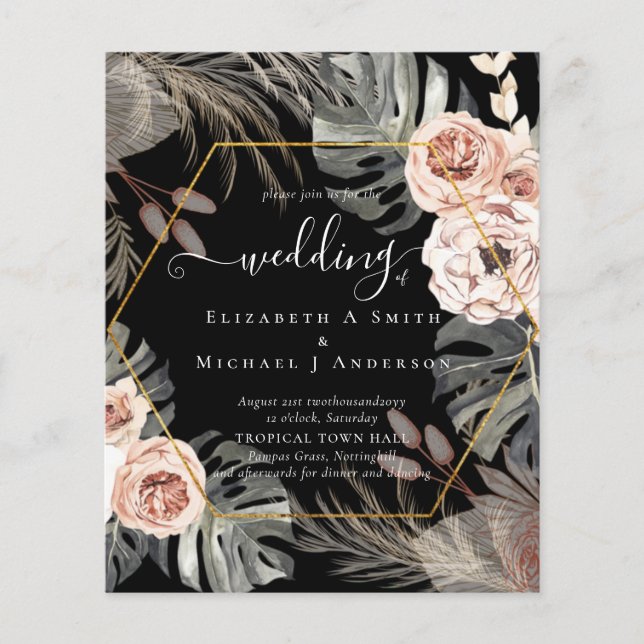 Low Cost Budget PAMPAS GRASS TROPICAL Wedding Flyer (Front)