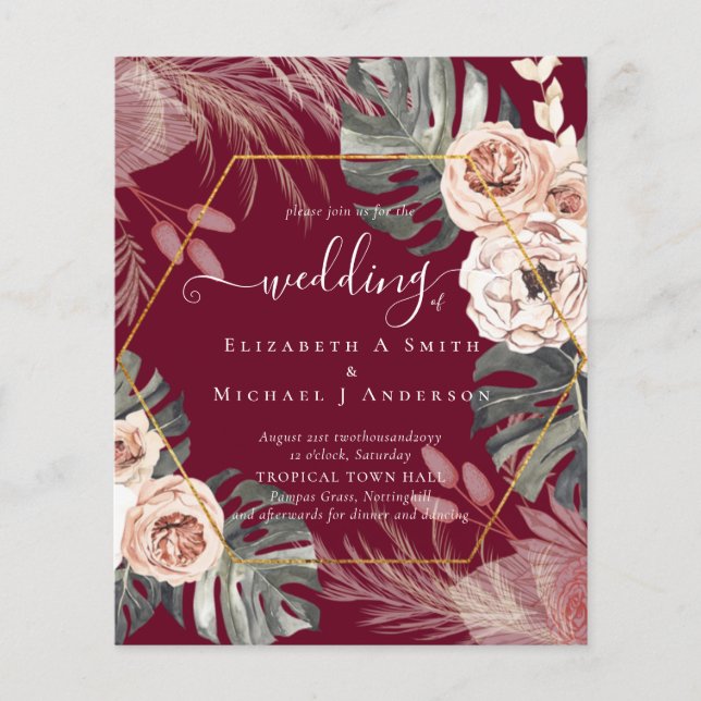 Low Cost Budget PAMPAS GRASS TROPICAL Wedding Flyer (Front)