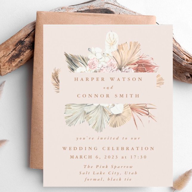 Low Cost Wreath Pampas Grass Wedding Invite (Creator Uploaded)