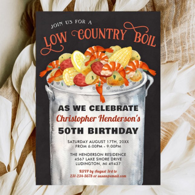 Low Country Boil Birthday Invitation (Low Country Boil Invitation, Shrimp Boil Invitations, Seafood Boil Invitation, Birthday Invite)