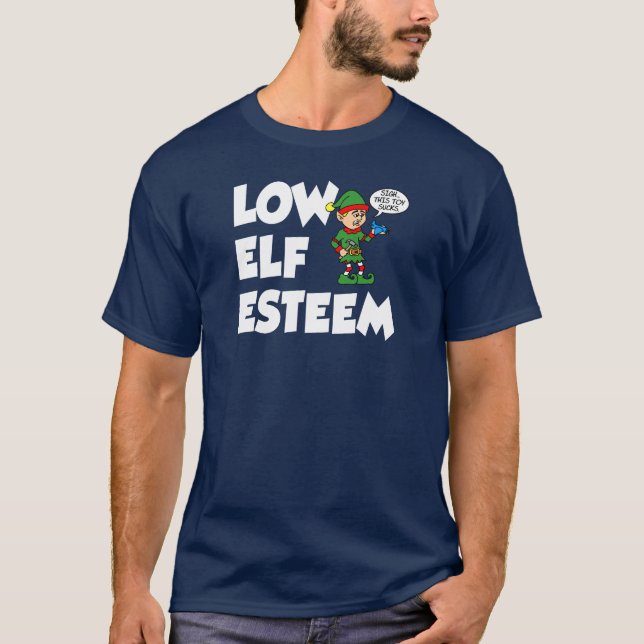 Low Elf Esteem Christmas Holiday Funny T-Shirt (Front)