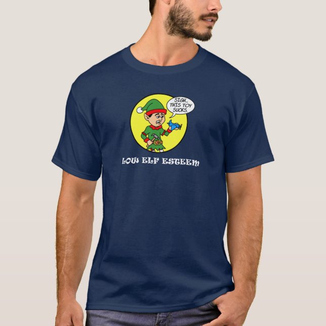 Low Elf Esteem Christmas Holiday Funny T-Shirt (Front)